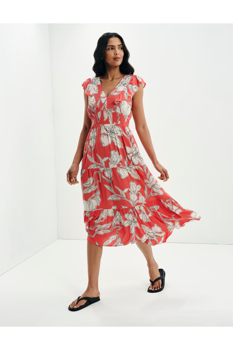 Petite Mattie V-Neck Tiered Midi Dress, Alternate, color, Red Floral