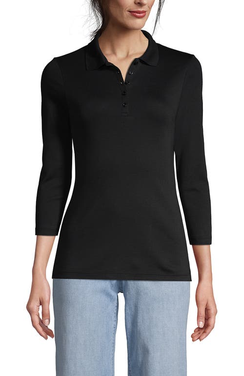 Lands' End 3/4 Sleeve Supima Cotton Polo Shirt In Black