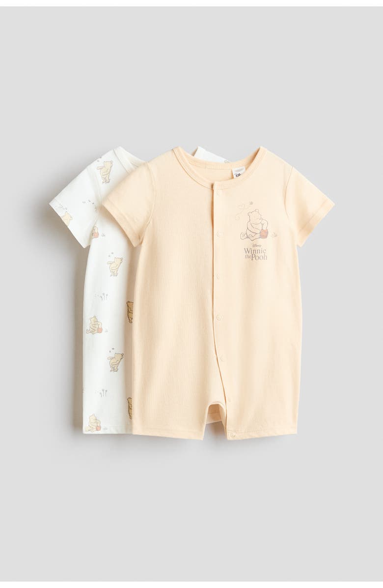 H&M 2-pack Printed Cotton Sleepsuits, Main, color, Light Yellow/Winnie The Pooh