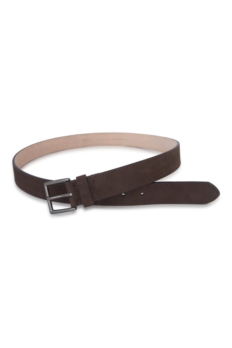 Nubuck Leather Belt, Alternate, color, DARK ROAST/ MATTE GUNMETAL