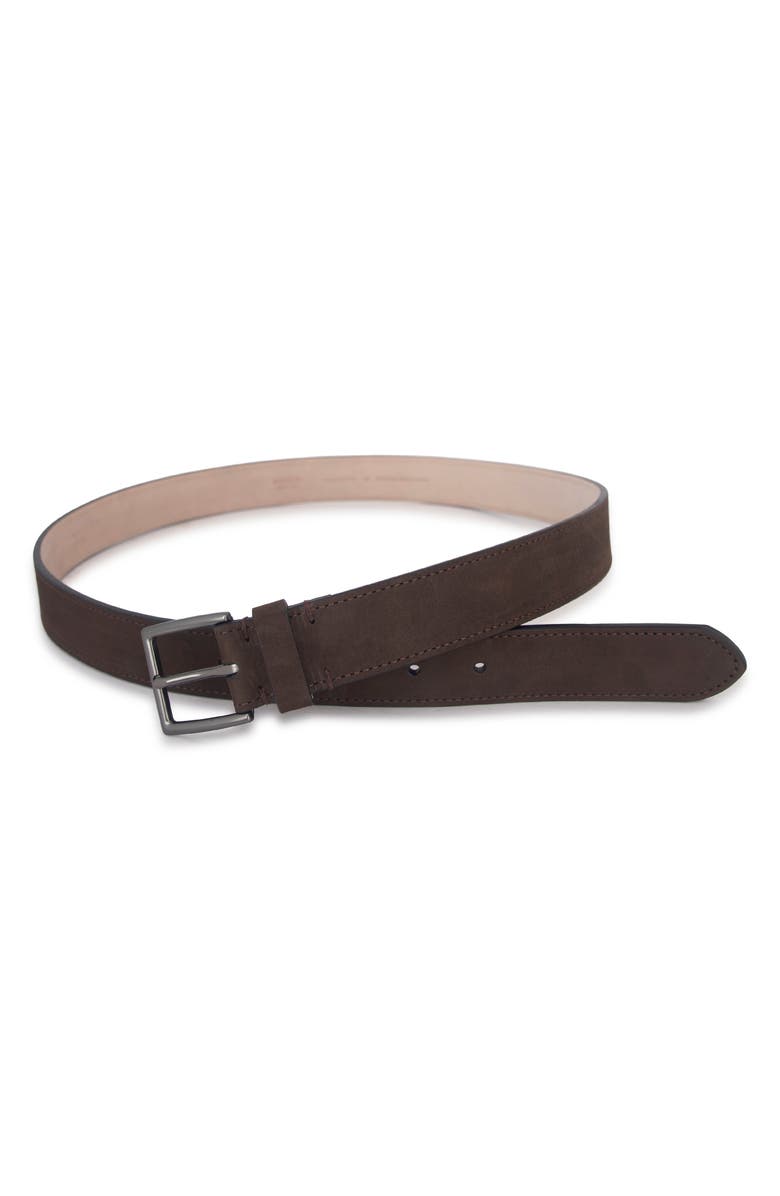 Vince Nubuck Leather Belt, Alternate, color, Dark Roast/ Matte Gunmetal