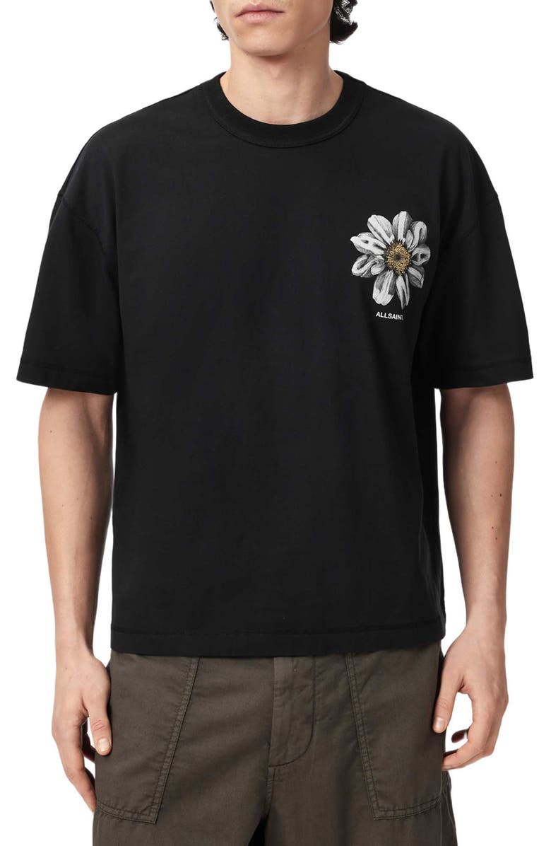 AllSaints Petals Cotton Graphic T-Shirt, Main, color, Washed Black