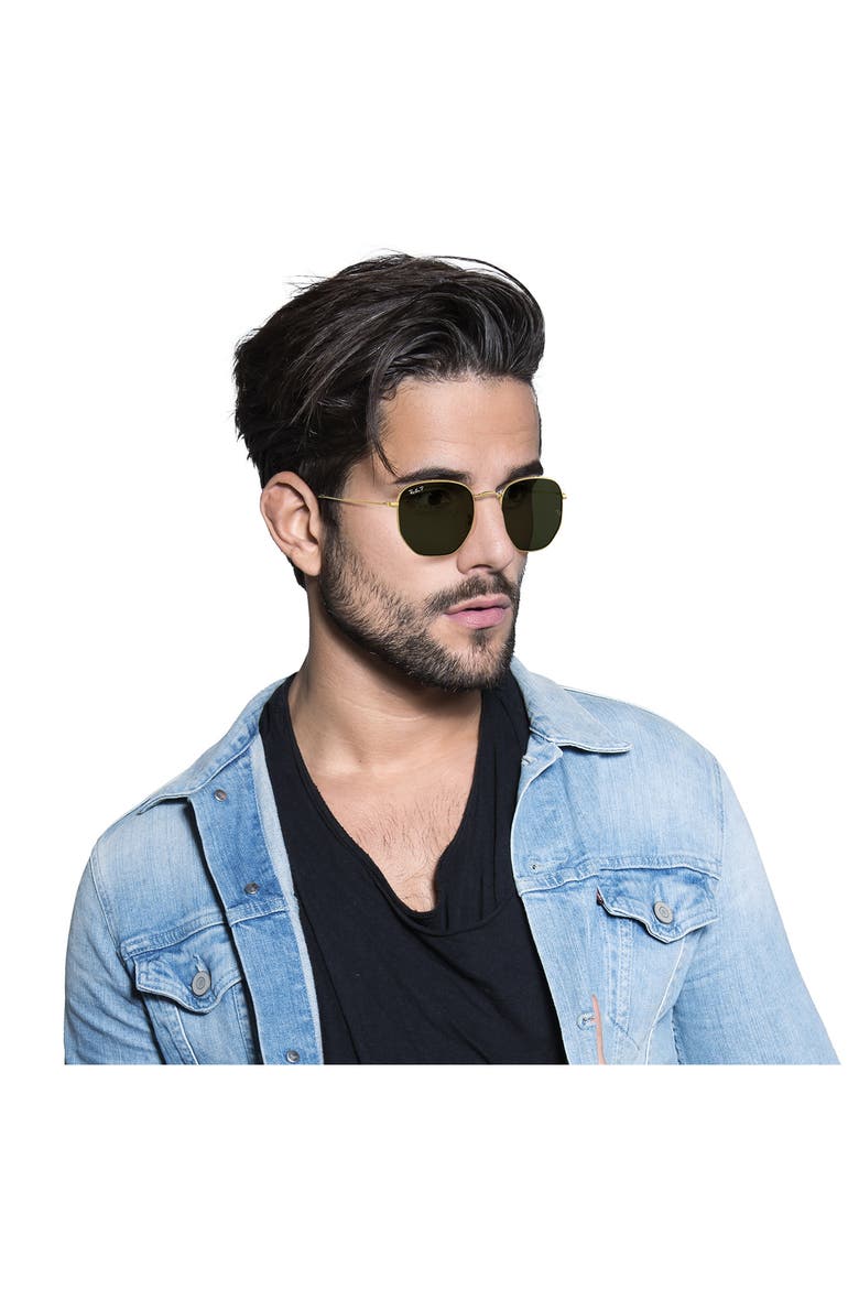 51mm Polarized Geometric Sunglasses, Alternate, color, GOLD/ GREEN POLAR