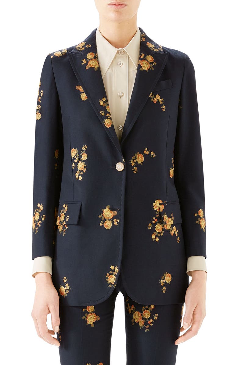 Gucci Camellia Fil Coupé Cotton & Wool Jacket, Main, color, 