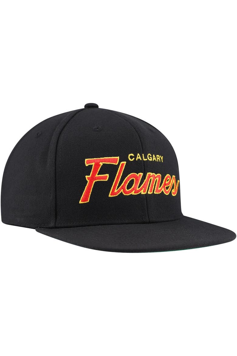 Men's Mitchell & Ness Black Calgary Flames Core Team Script 2.0 Snapback Hat, Alternate, color, Black