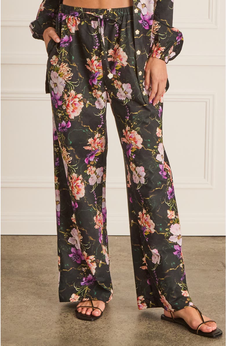 Aqua Blu High Waist Resort Pants, Main, color, Black Floral Print