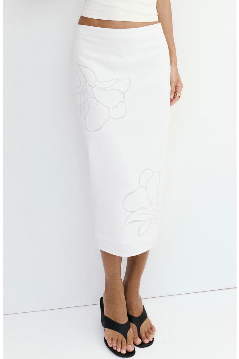 Floral Embroidered Midi Skirt, Main, color, WHITE