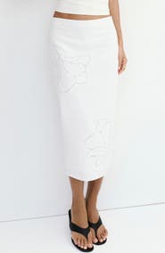 MANGO Floral Embroidered Midi Skirt