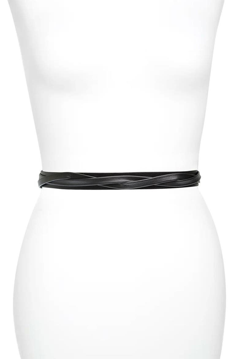 Skinny Leather Wrap Belt, Alternate, color, BLACK