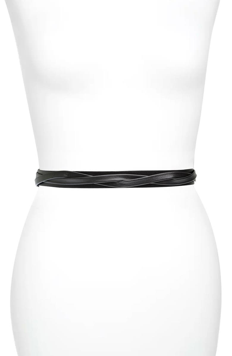 Ada Skinny Leather Wrap Belt, Alternate, color, Black