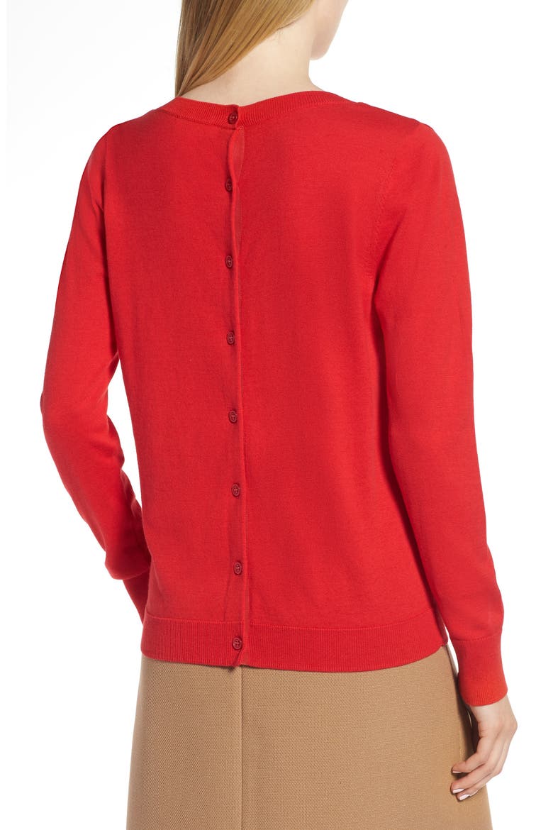 Button Back Sweater, Alternate, color, RED CHINOISE