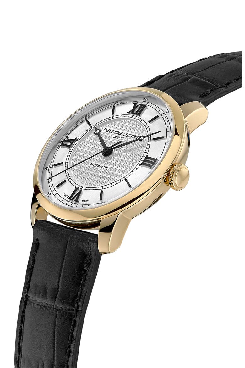 Classics Automatic Leather Strap Watch, 38.5mm, Alternate, color, BLACK