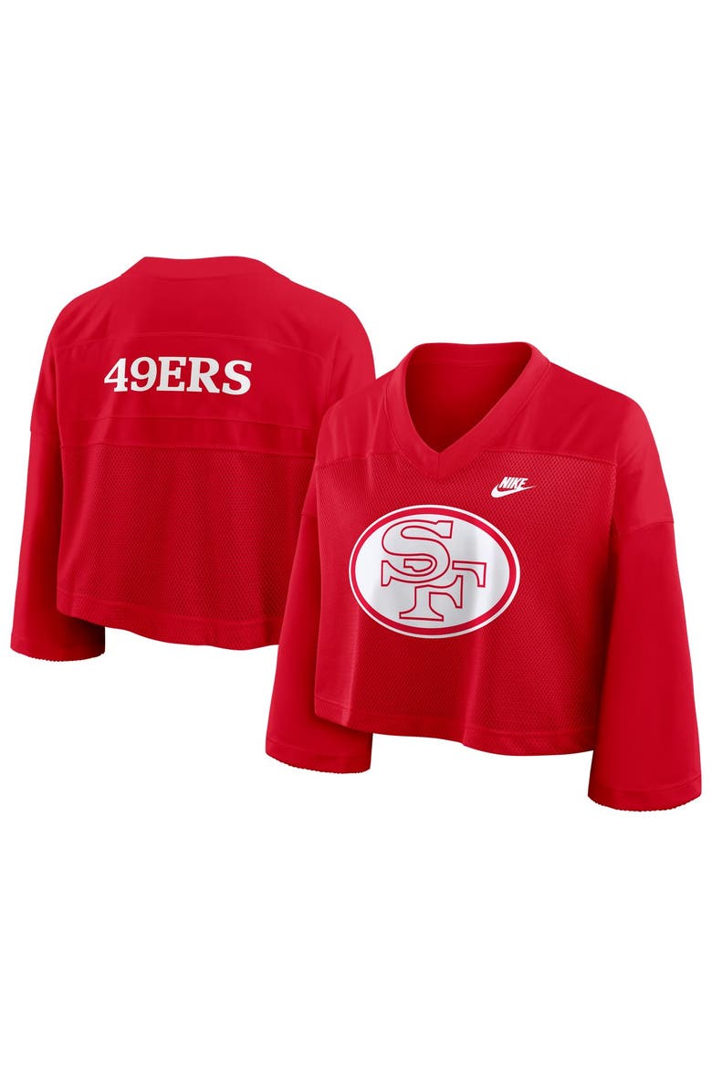 Women's Nike Scarlet San Francisco 49ers Rewind Cropped Mesh Dri-FIT Fashion Jersey, Main, color, Scarlet