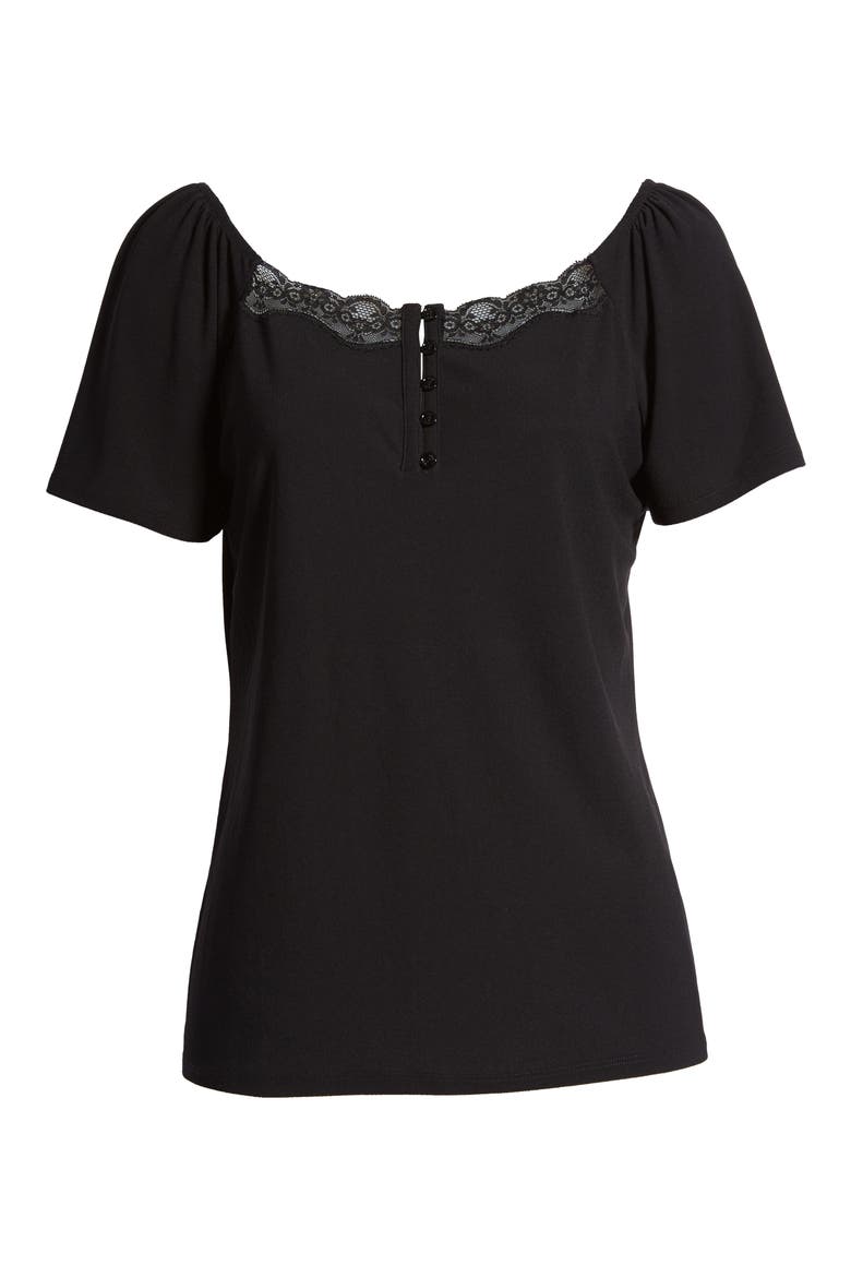 Lace Trim Knit Top, Alternate, color, RICH BLACK
