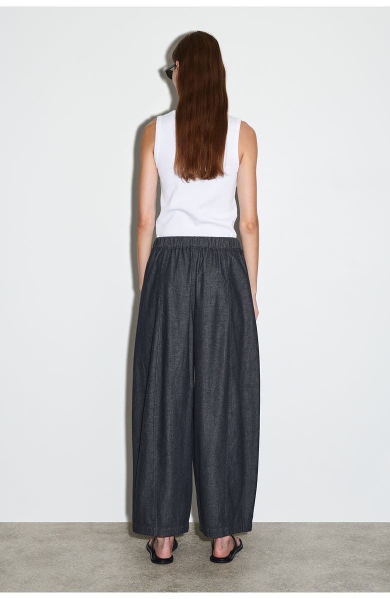 COS Barrel-Leg Denim Drawstring Pants, Alternate, color, Navy