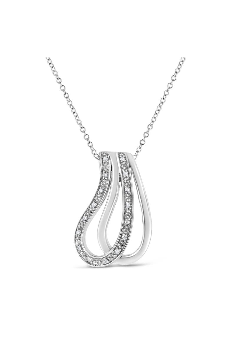 .925 Sterling Silver Pave-Set Diamond Accent Double Curve Pendant Necklace, Main, color, White