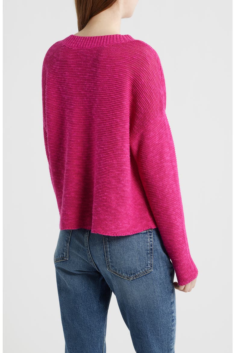 Organic Linen & Organic Cotton V-Neck Sweater, Alternate, color, FUCHSIA
