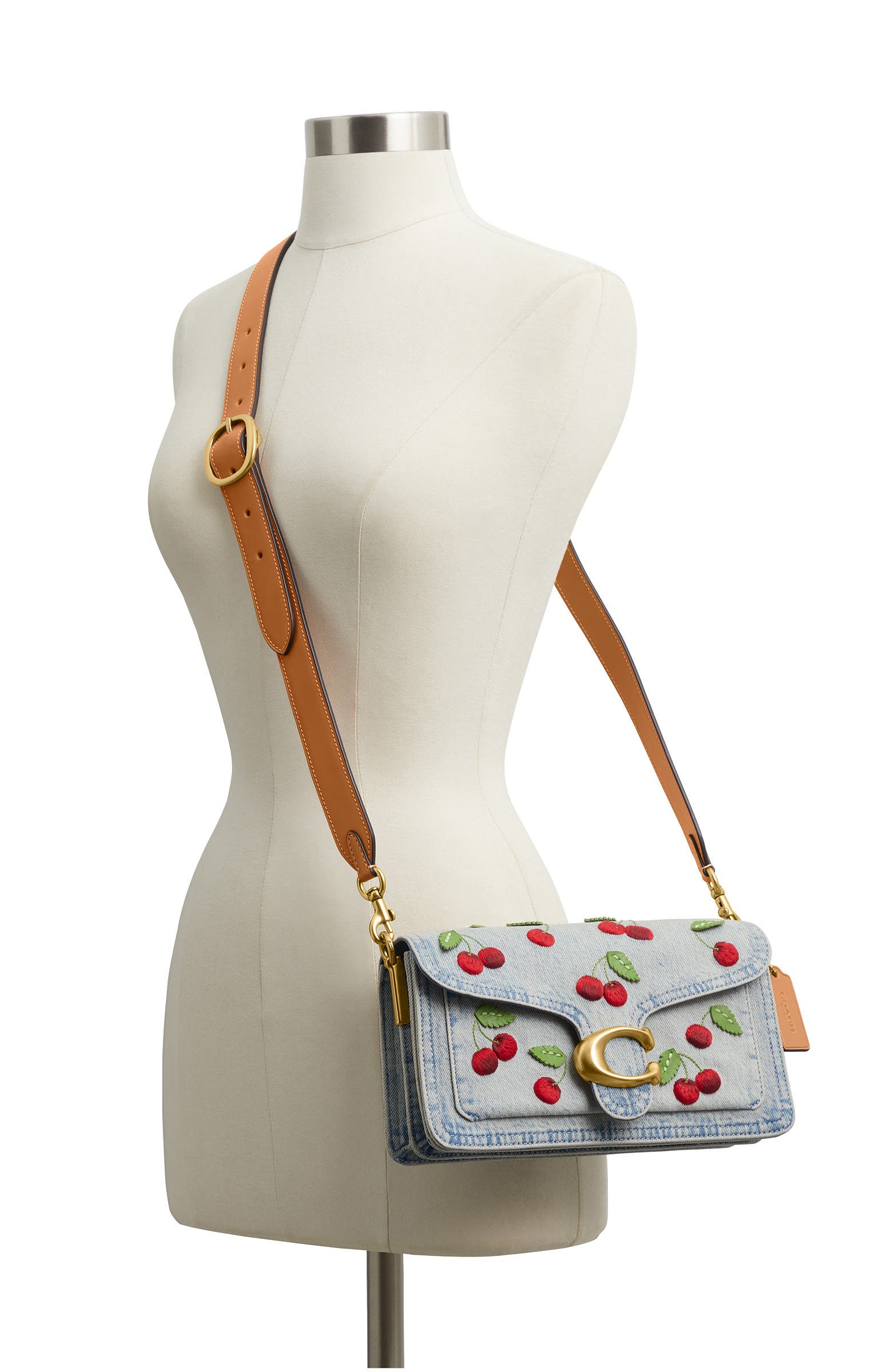 COACH Tabby 26 Cherry Embroidered Denim Shoulder Bag, Alternate, color, Denim Multi