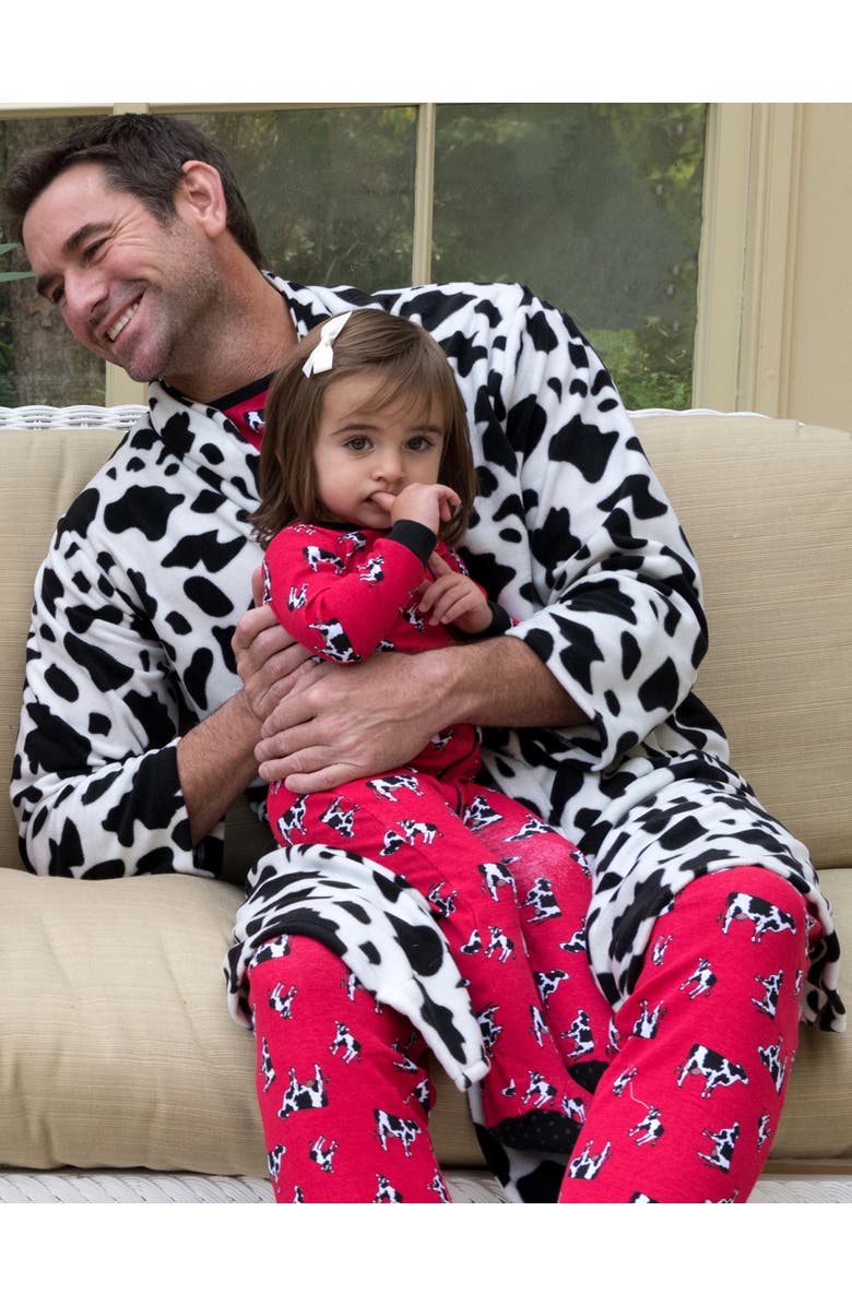 Leveret Footed Printed Cotton Pajamas, Animal, Holiday & Fun Prints, Alternate, color, Cow Red