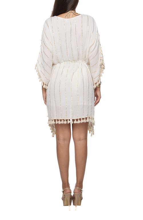 Shop Ranee's Ranees Tassel Trim Cover-up Poncho In Ivory