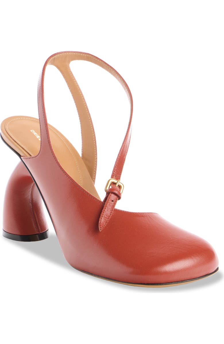 Dries Van Noten Arched Heel Asymmetric Square Toe Pump, Main, color, Brique 360