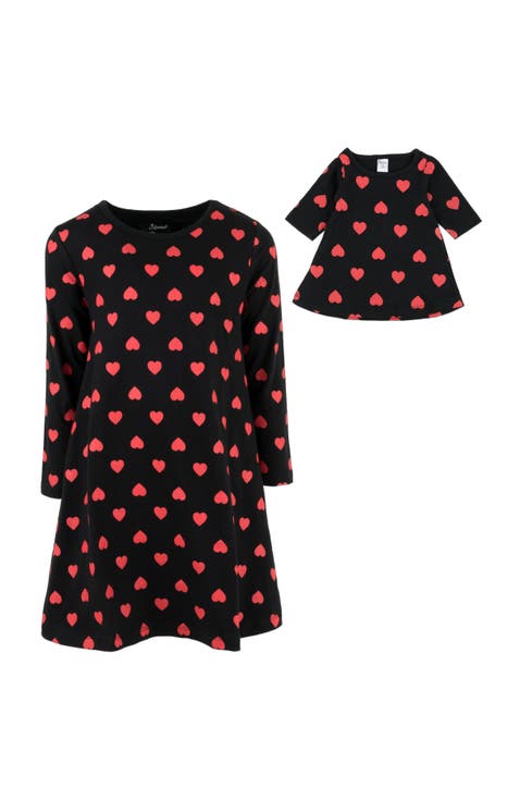 Girls Cotton Dress with Matching Doll Dress, Printed Design