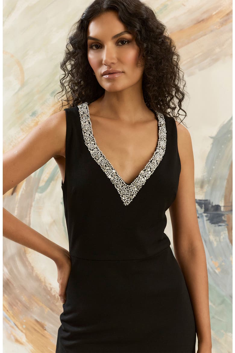 Rhinestone Detail Sheath Midi Dress, Alternate, color, BLACK