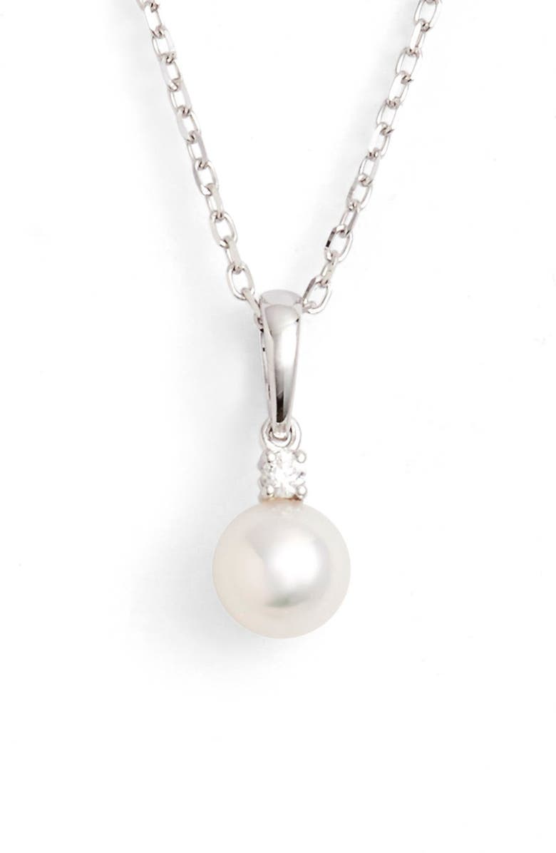 Mikimoto Pearl & Diamond Pendant Necklace, Main, color, 