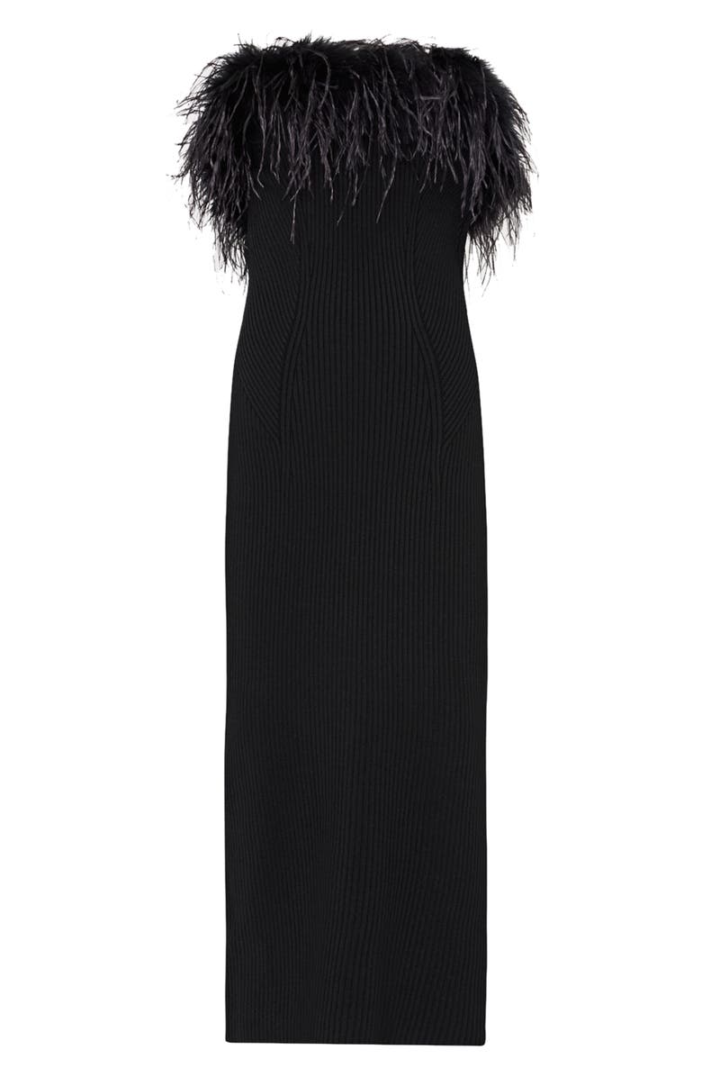 Milly Robena Feather Detail Midi Dress, Alternate, color, Black