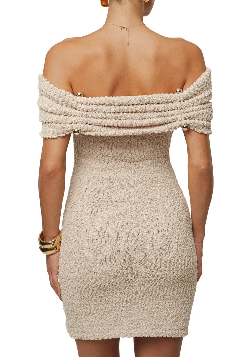 Pour Over Texture Off the Shoulder Dress, Alternate, color, BEIGE