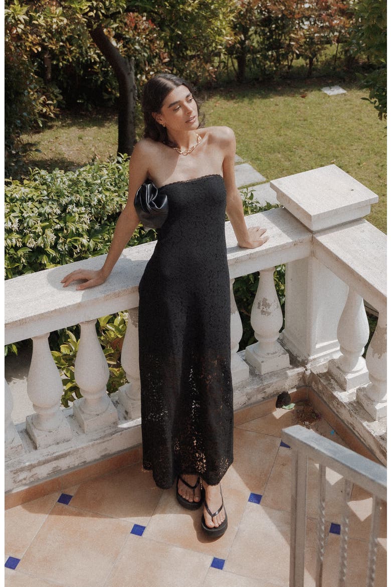 Sienna Strapless Lace Maxi Dress, Alternate, color, BLACK LACE