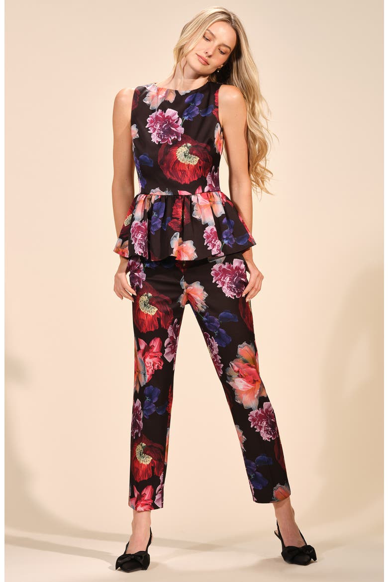 Satin Peplum Top, Alternate, color, FLEUR NOCTURNE
