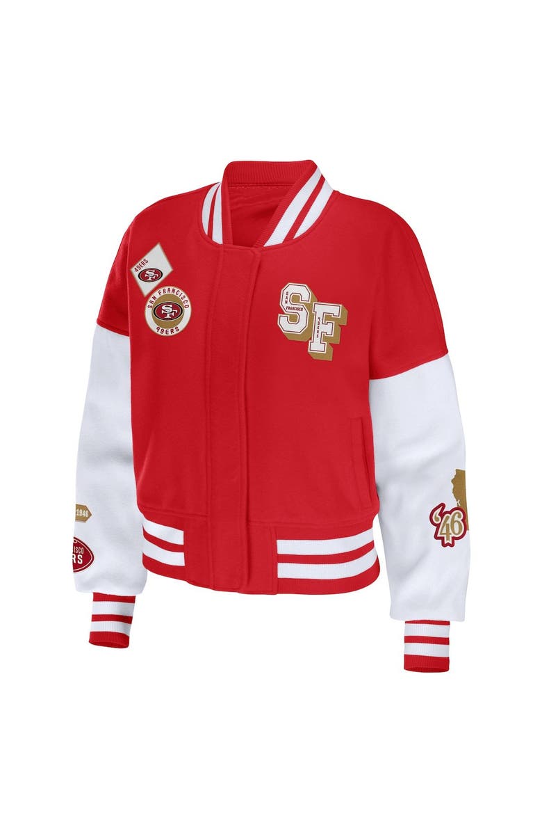 WEAR by Erin Andrews Women's WEAR by Erin Andrews Scarlet/White San Francisco 49ers Full-Zip Varsity Jacket, Alternate, color,