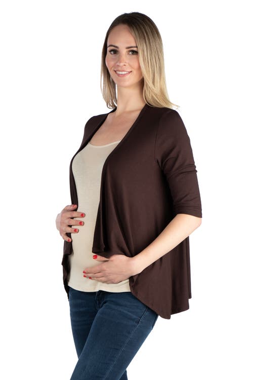 24seven Comfort Apparel Maternity Elbow Length Sleeve Open Cardigan In Brown