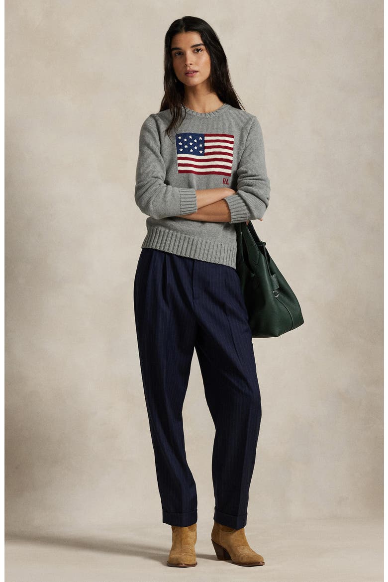 Flag Intarsia Cotton Crewneck Sweater, Alternate, color, DRIFT GREY MELANGE