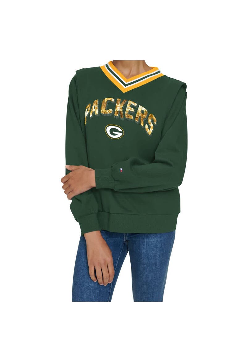 Women's Tommy Hilfiger Green Green Bay Packers Alice V-Neck Pullover Sweatshirt, Alternate, color, Green