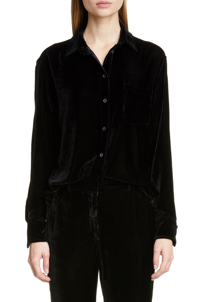 Sander Silk & Cotton Fluid Corduroy Shirt, Main, color, BLACK