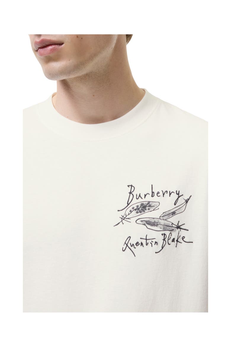 Feather Print Cotton T-shirt, Alternate, color, Chalk white