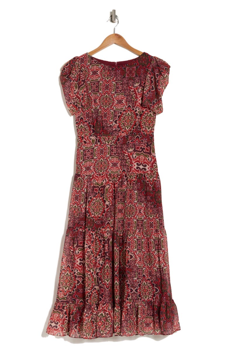 Vince Camuto Chiffon Puff Sleeve Dress, Alternate, color, Amber Red