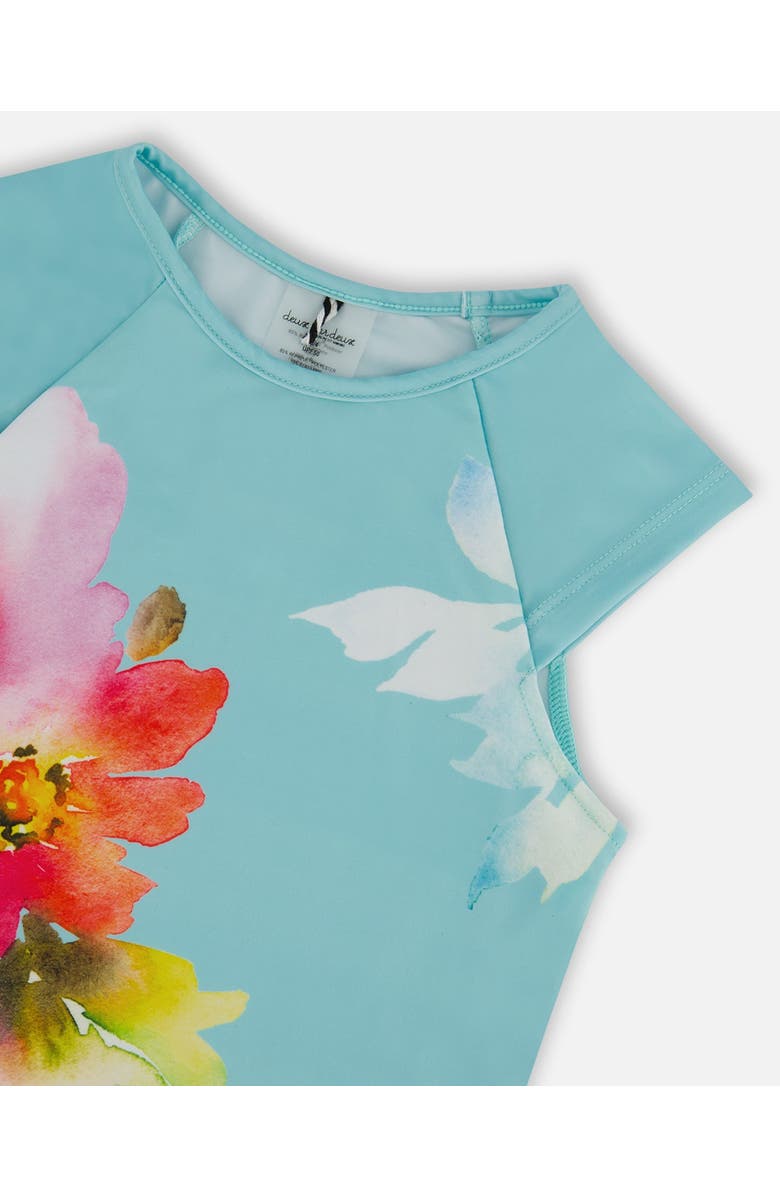 Deux par Deux Girl's Printed Two-Piece Swimsuit Turquoise And Pink Flowers, Alternate, color, 