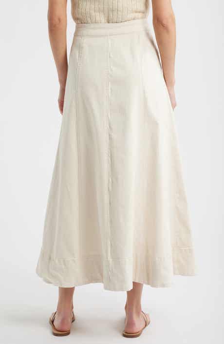 1.STATE Front Slit Denim Midi Skirt