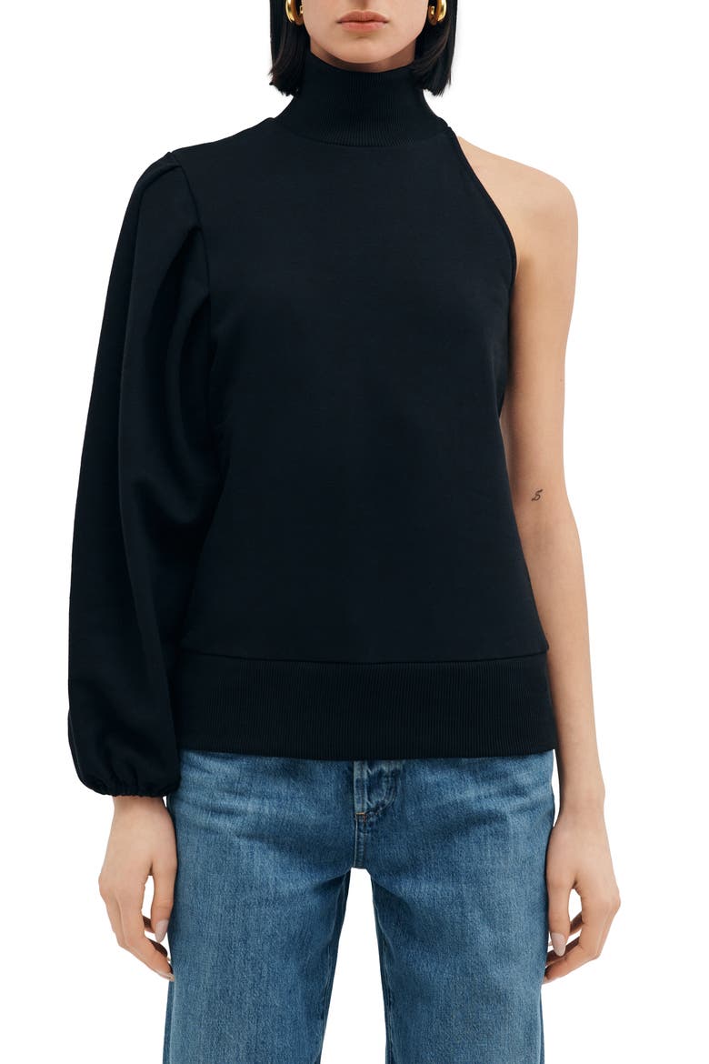 Glasgow Turtleneck One-Shoulder Top, Main, color, BLACK