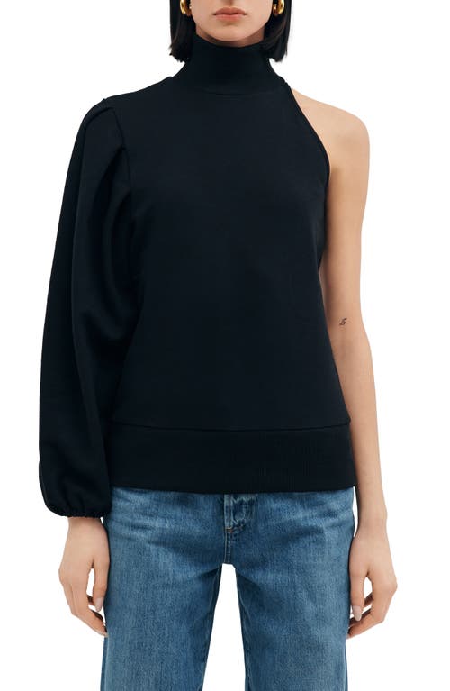 Two Lines By Marcella Glasgow Turtleneck One-shoulder Top In Black