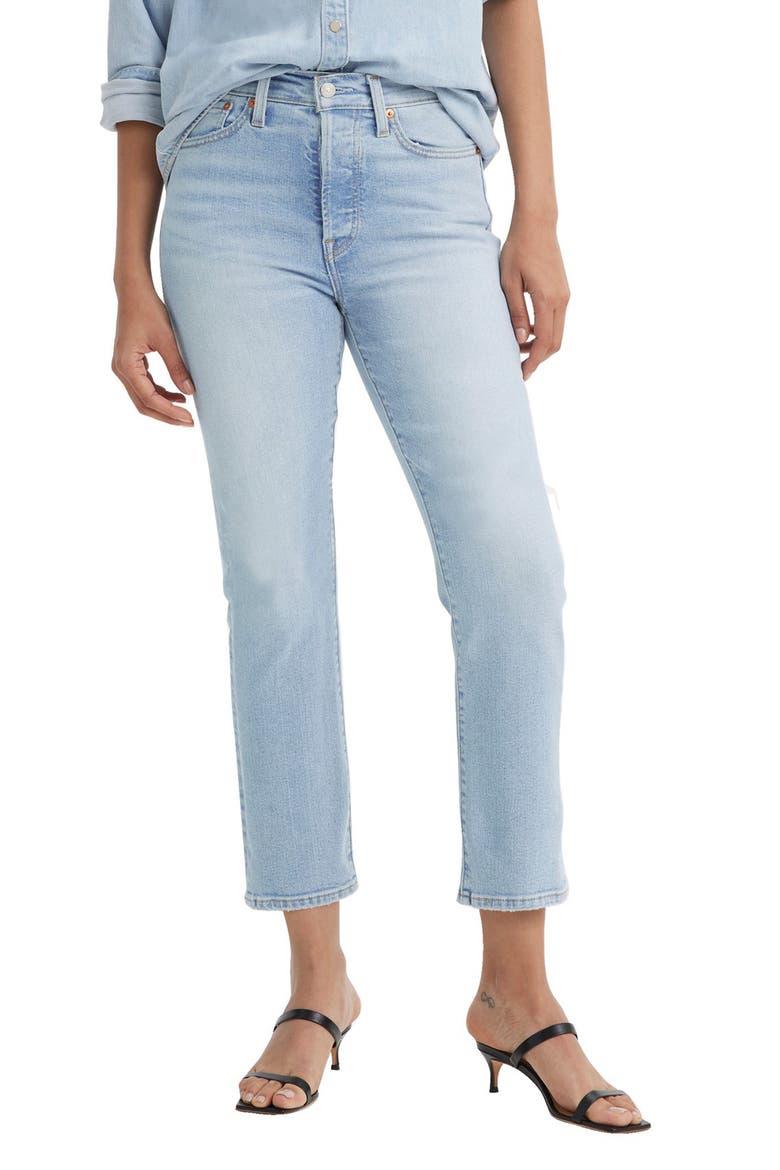 Wedgie High Waist Button Fly Straight Leg Jeans, Main, color, THE BELLS AND WHISTL