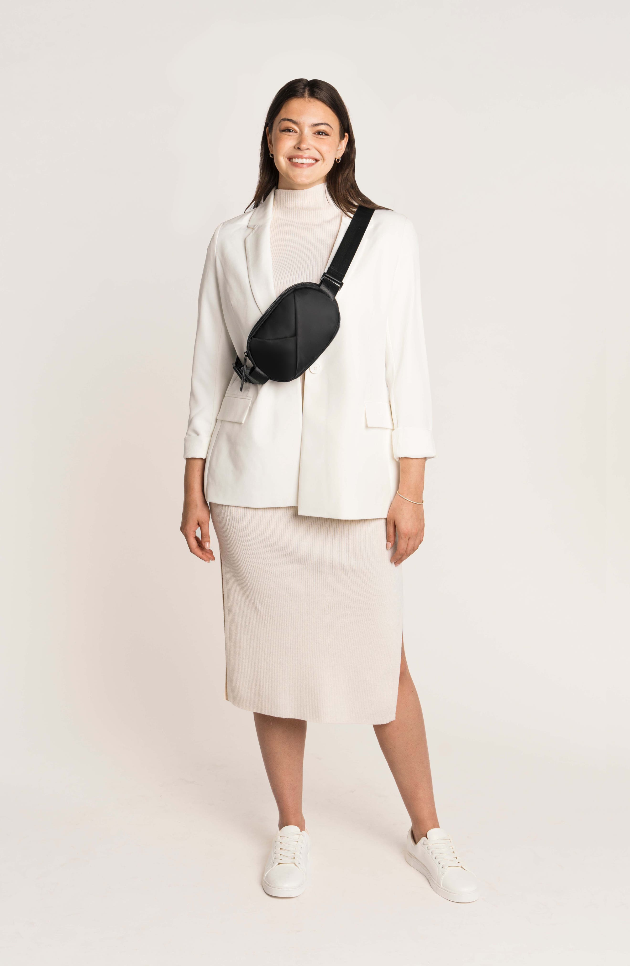 Lux and Nyx Origami Sling Belt Bag With Extender Strap, Alternate, color, Black