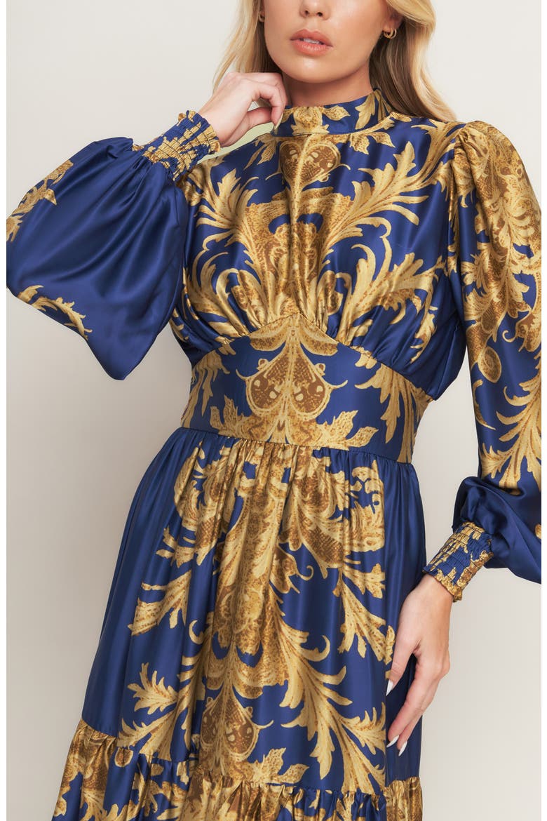 Print Long Sleeve Maxi Dress, Alternate, color, NAVY