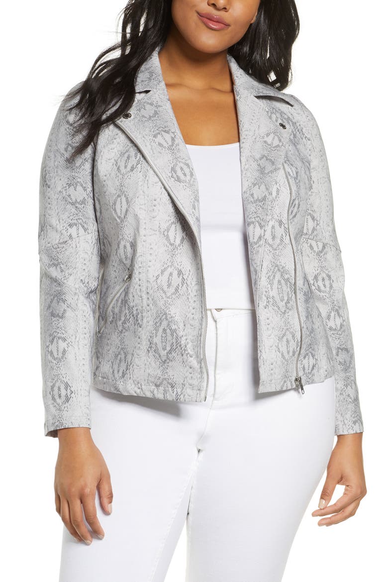 Animal Print Moto Jacket, Main, color, GREY COMBO