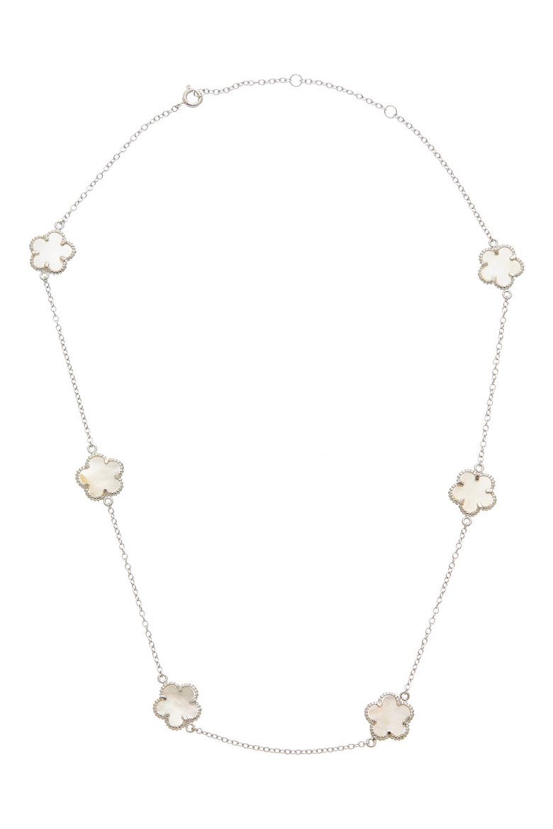 Mother-of-Pearl Clover Station Necklace, Main, color, WHITE