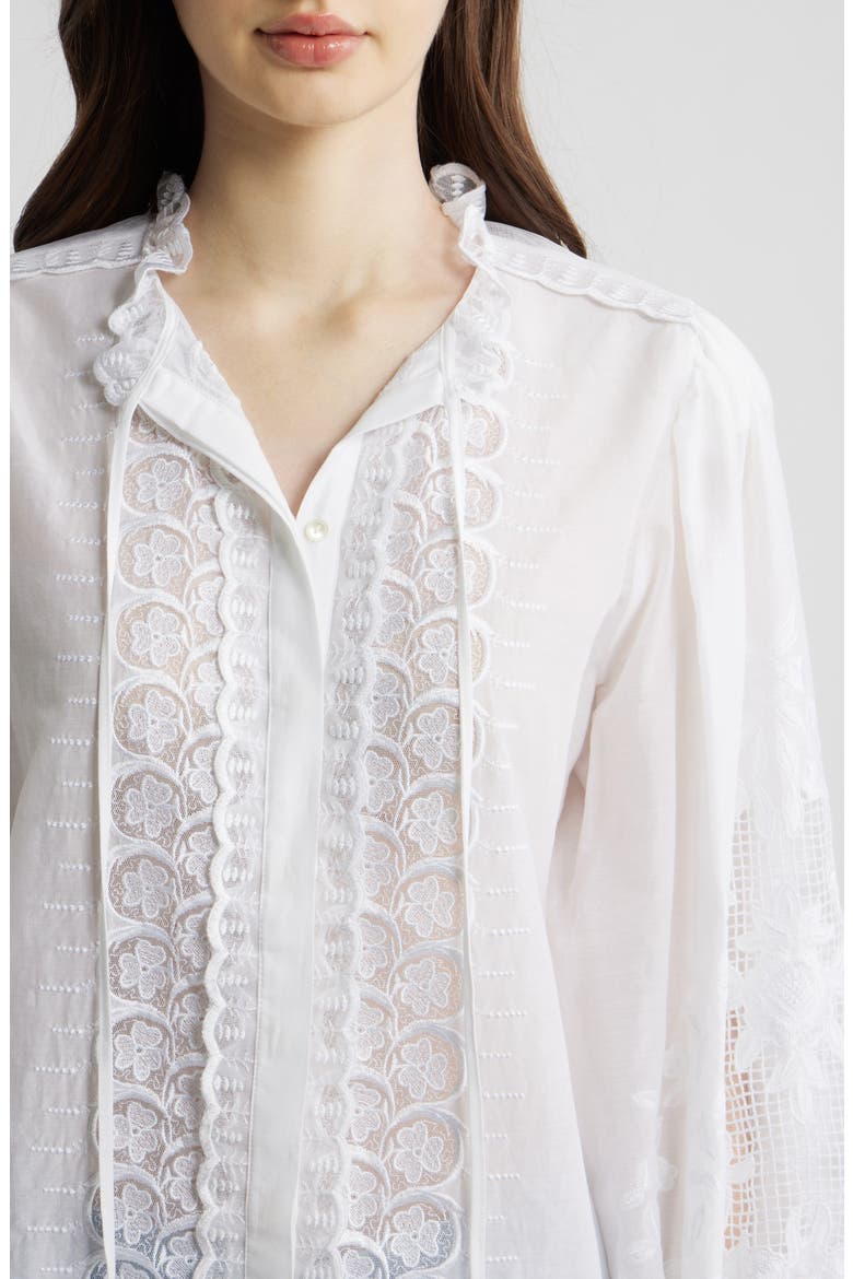 Lacey Cotton & Silk Voile Shirt, Alternate, color, WHITE
