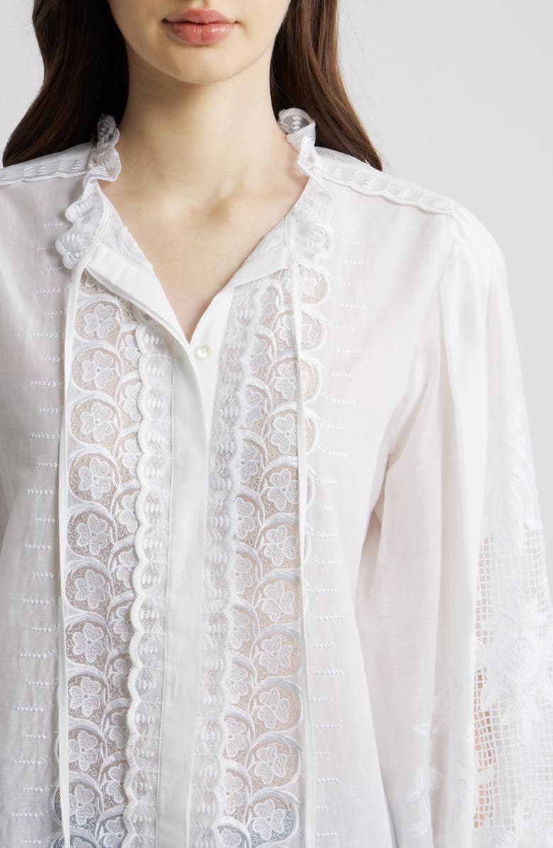 KOBI HALPERIN Lacey Cotton & Silk Voile Shirt, Alternate, color, White